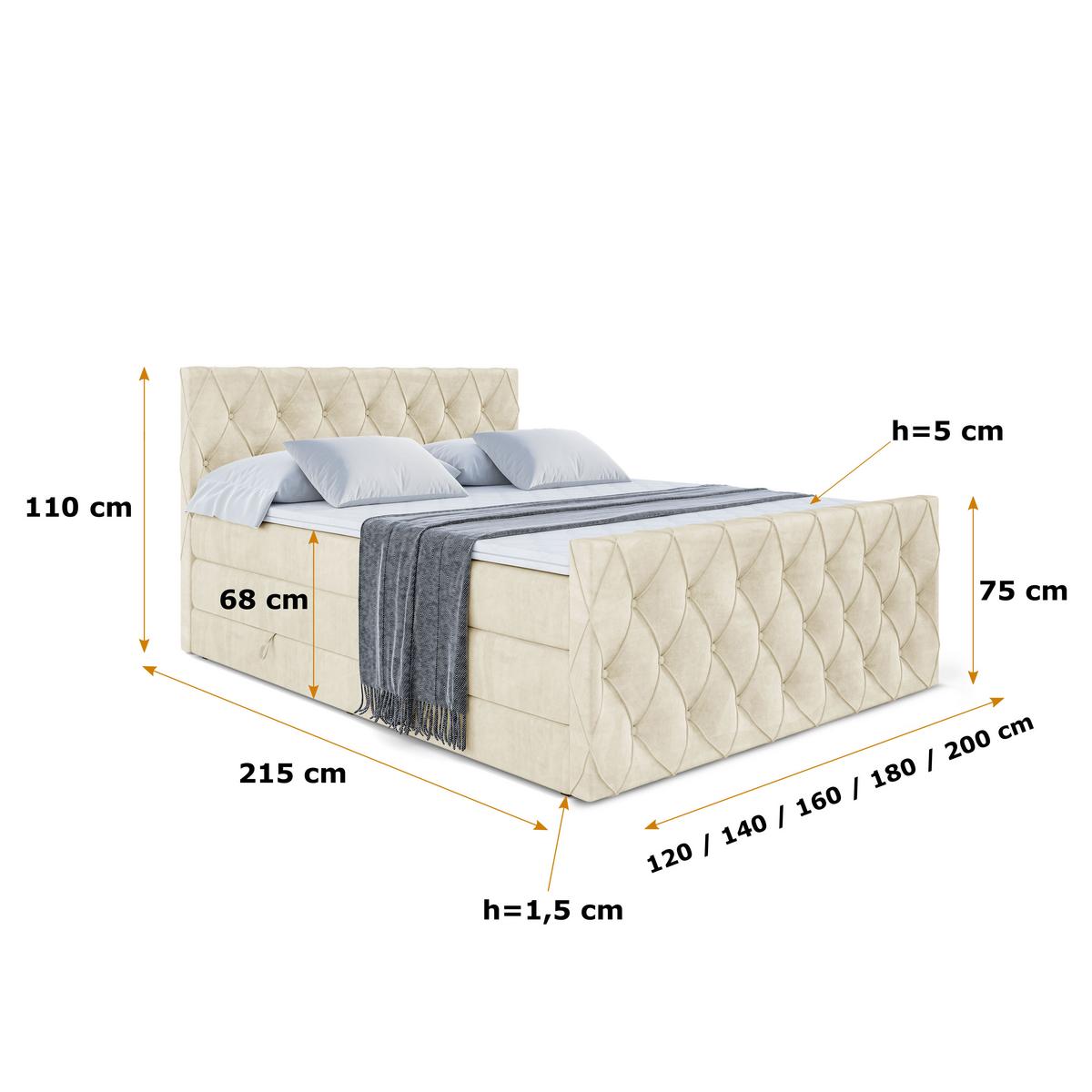BOXSPRINGBETT AMAY-Z KING - 140x200 - H3/H4 - Beige - Beige, Holzwerkstoff (140/200cm) - ALTDECOR