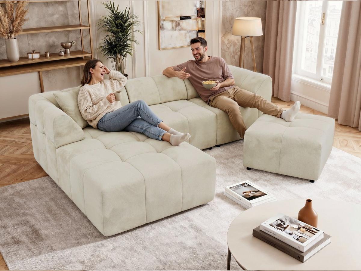 ECKSOFA VORITA L 4M - Beige Cord - Links Seite - Beige/Creme, Kunststoff/Textil (267/176cm) - MKS