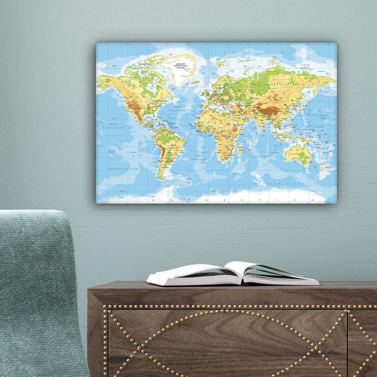 LEINWANDBILD Weltkarte - Statistisch - Blau - Erde - Bildung Deko Schlafzimmer 30x20 cm - Blau, Textil (30/20cm) - MuchoWow