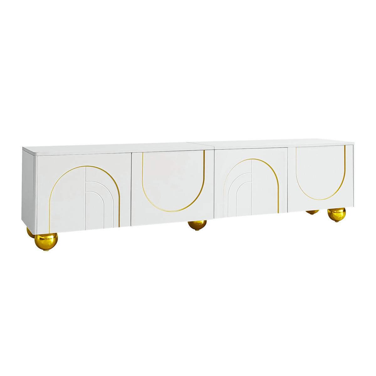 TV-LOWBOARD Weiß & Gold 170 cm mit Push-to-Open & Bogendesign - Weiß, Holzwerkstoff (170/44/38cm) - Urban Meuble