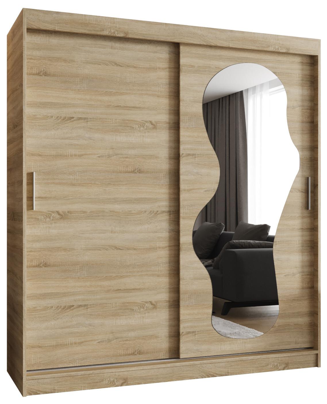 SCHIEBETÜRENSCHRANK mit Spiegel ULTRA 200/180/62 2-türig - Silberfarben/Sonoma Eiche, Holz (180/200/62cm) - MÖBEL KRYSPOL