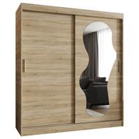 SCHIEBETÜRENSCHRANK mit Spiegel ULTRA 200/180/62 2-türig - Silberfarben/Sonoma Eiche, Holz (180/200/62cm) - MÖBEL KRYSPOL