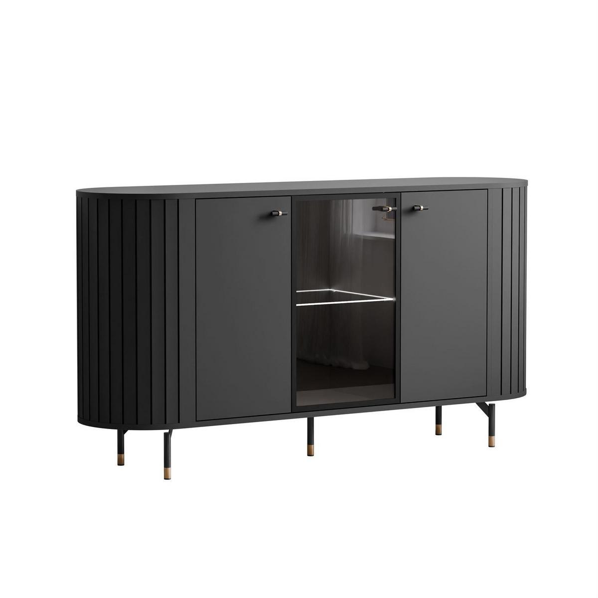 SIDEBOARD ELODIE 3T mit LED-Beleuchtung Schwarz - Schwarz, Holzwerkstoff (150/81/40cm) - Lookway