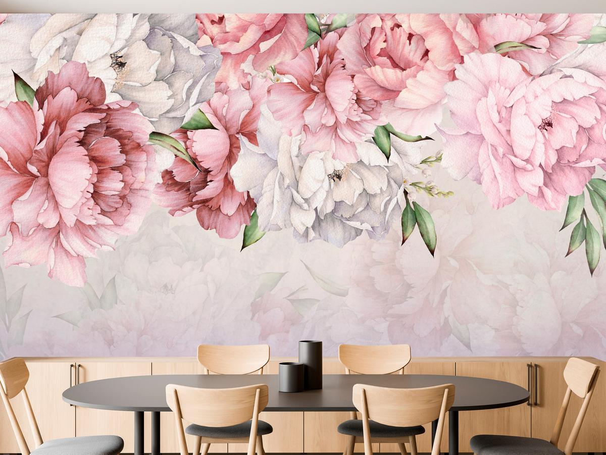 FOTOTAPETE für Badezimmer Zarte Rosa Pfingstrosen Blumen 200x140 - Violett/Rosa, Papier (200/140cm) - Muralo