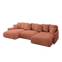 WOHNLANDSCHAFT mit Schlaffunktion und Bettkasten ONESK-U-v1 317x177x72 Apricot Velours - Koralle, Holzwerkstoff/Kunststoff (317/72/177cm) - ALTDECOR