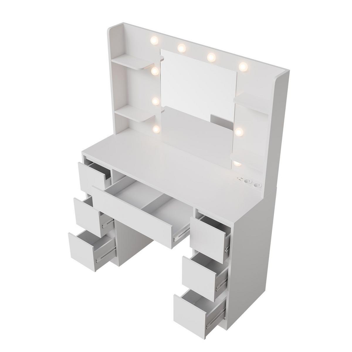 SCHMINKTISCH Malia mit LED - Weiß, Holz (107/140/40cm) - Juskys