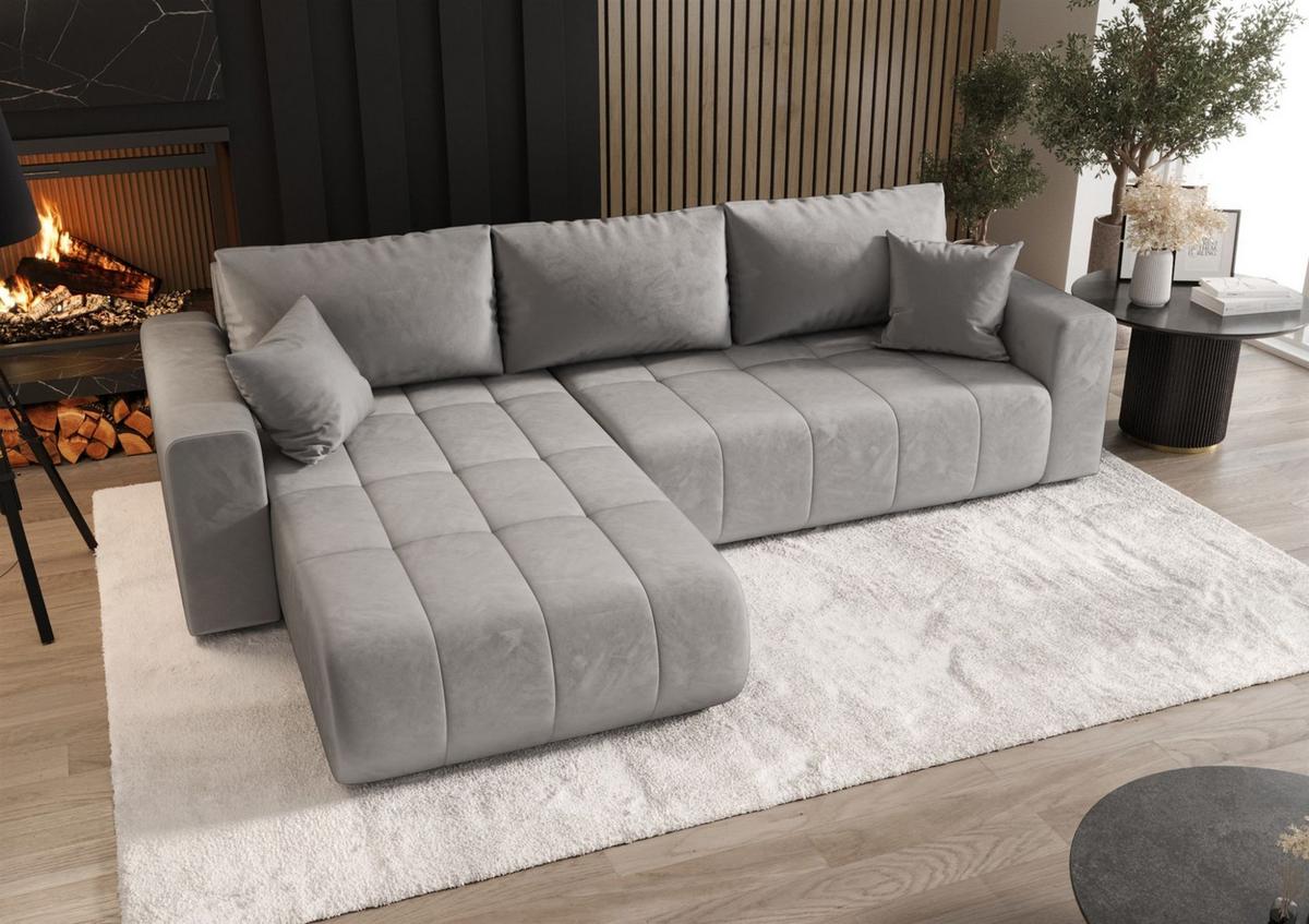 ECKSOFA Camila - Hellgrau, Holzwerkstoff/Textil (280/185cm) - Fun Möbel
