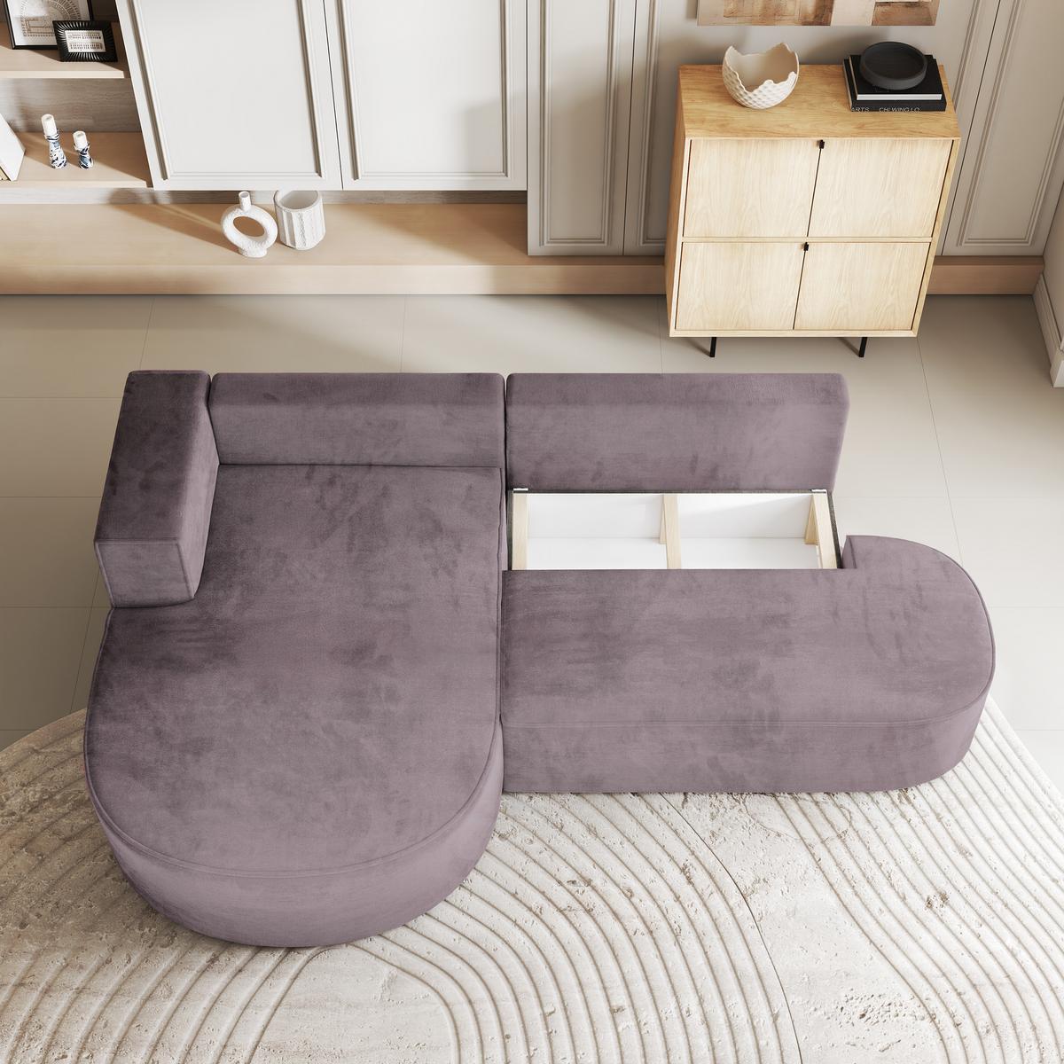ECKSOFA CORTIO M L-S Lila Velours-Stoff mit Schlaffunktion - Lila/Grau, Holz/Kunststoff (265/174cm) - MASSENO