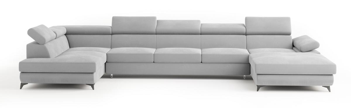 WOHNLANDSCHAFT MONTIVA Hellgrau Velours-Stoff mit Schlaffunktion - Hellgrau, Holz (410/89/190cm) - MASSENO