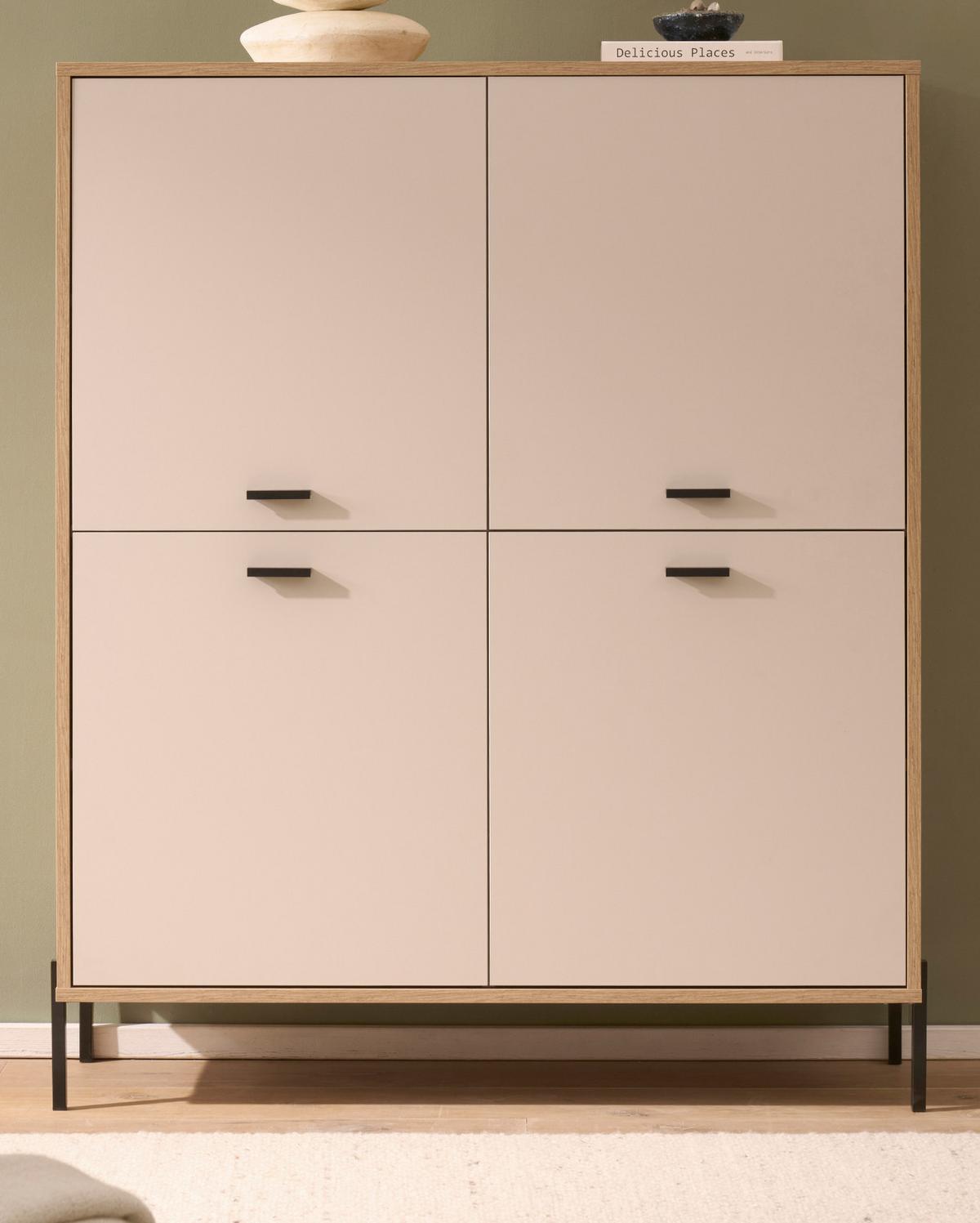 HIGHBOARD Kaschmir, Eiche 115 x 140 cm, Kommode mit Soft-Close - Kaschmir/Eichefarben, Holzwerkstoff/Metall (115/140/40cm) - Furn.Design
