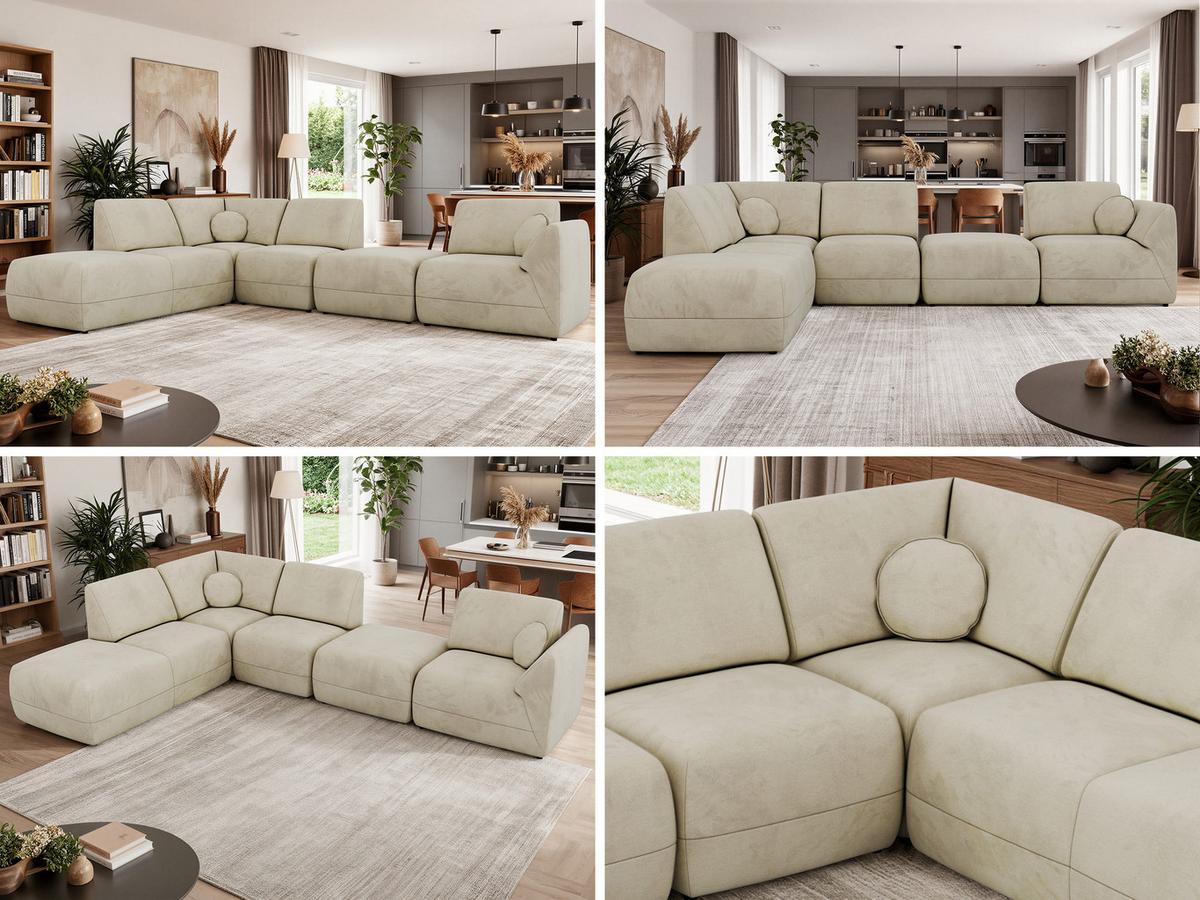 ECKSOFA NOARA 6M L Beige Velvet - Links - Beige/Schwarz, Kunststoff/Textil (244/355cm) - MKS