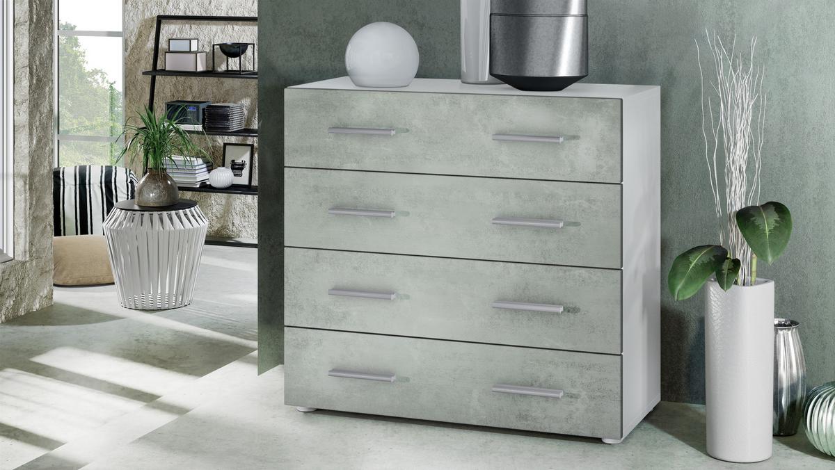 KOMMODE Pavos Beton Oxid Optik - Hellgrau, Holzwerkstoff (76/72/35cm) - Vladon