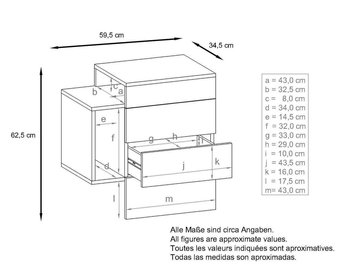 NACHTTISCH Queens Front in Eiche Natur - Eichefarben, Holzwerkstoff (60/63/36cm) - Vladon