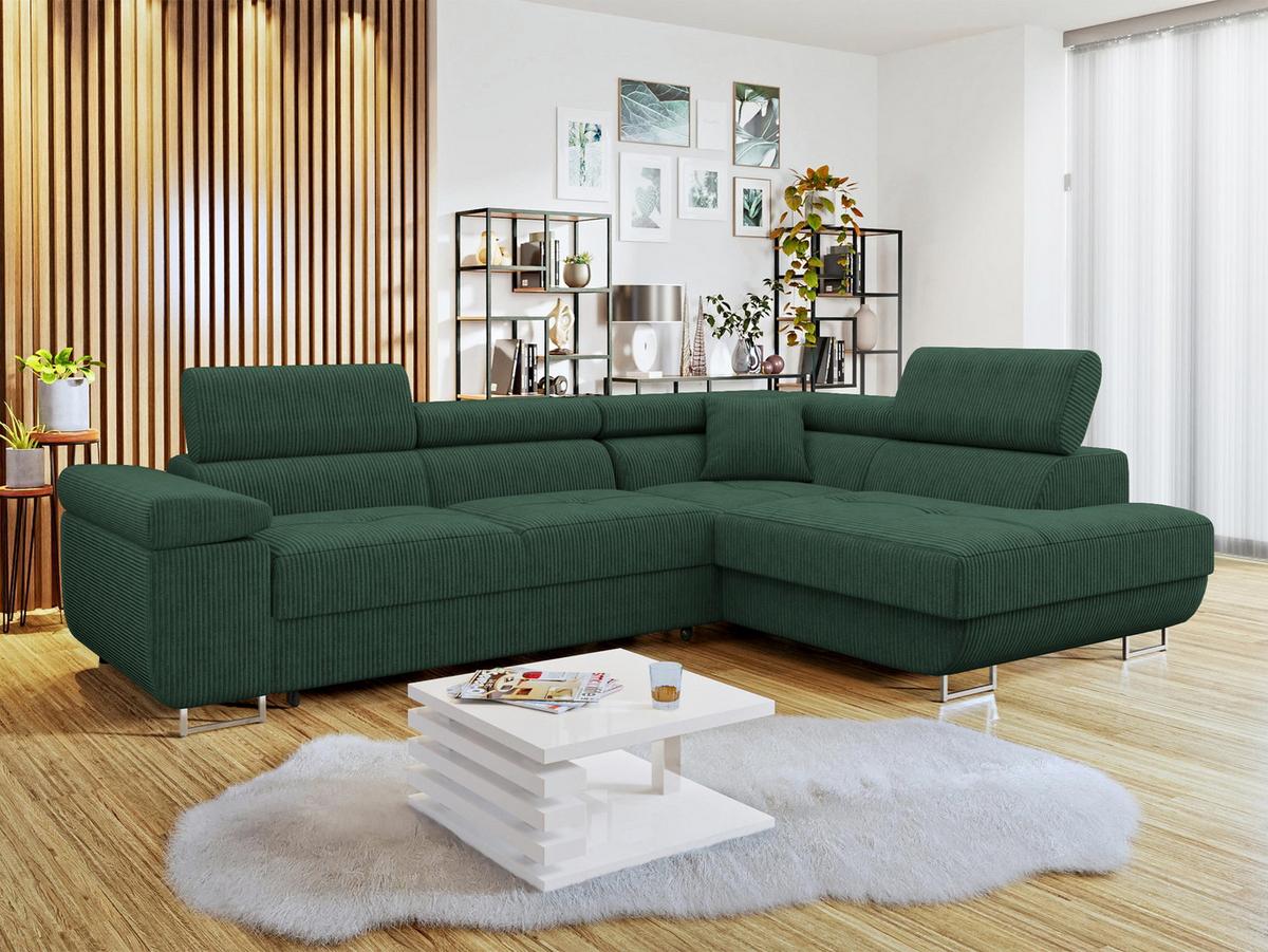 ECKSOFA Torezio Cord, Seite: Rechts - Dunkelgrün, Holz/Textil (203/274cm) - MIRJAN24