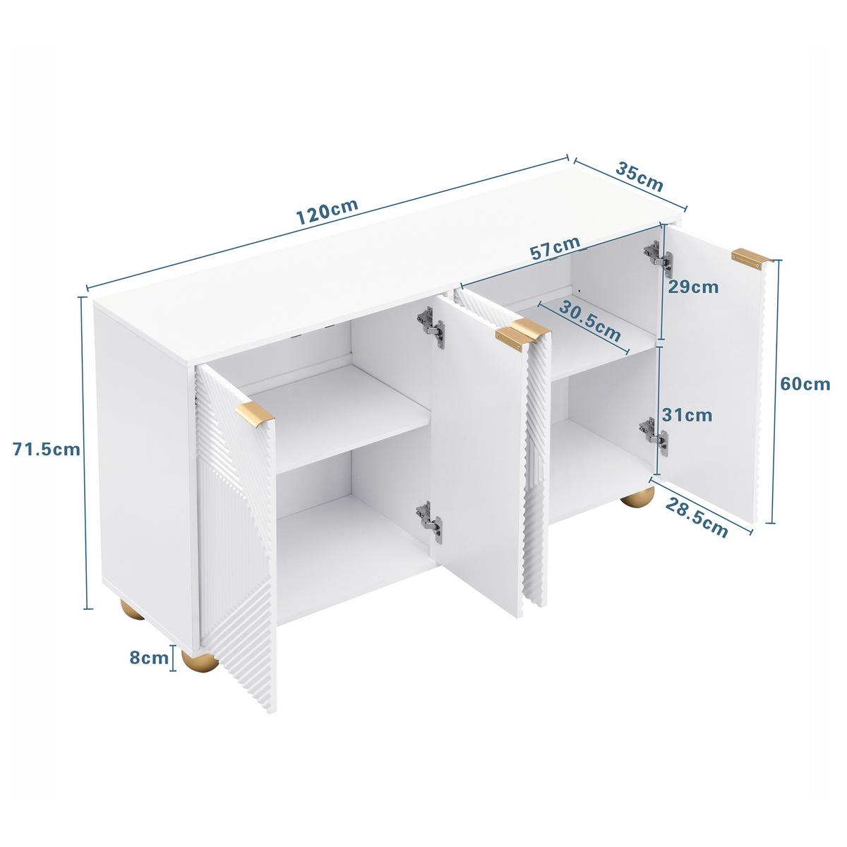 SIDEBOARD Weiss & Gold 120 Cm Mit Geometrischer Gravur & Kugelfüssen - Weiß, Holzwerkstoff (120/71.5/35cm) - Urban Meuble