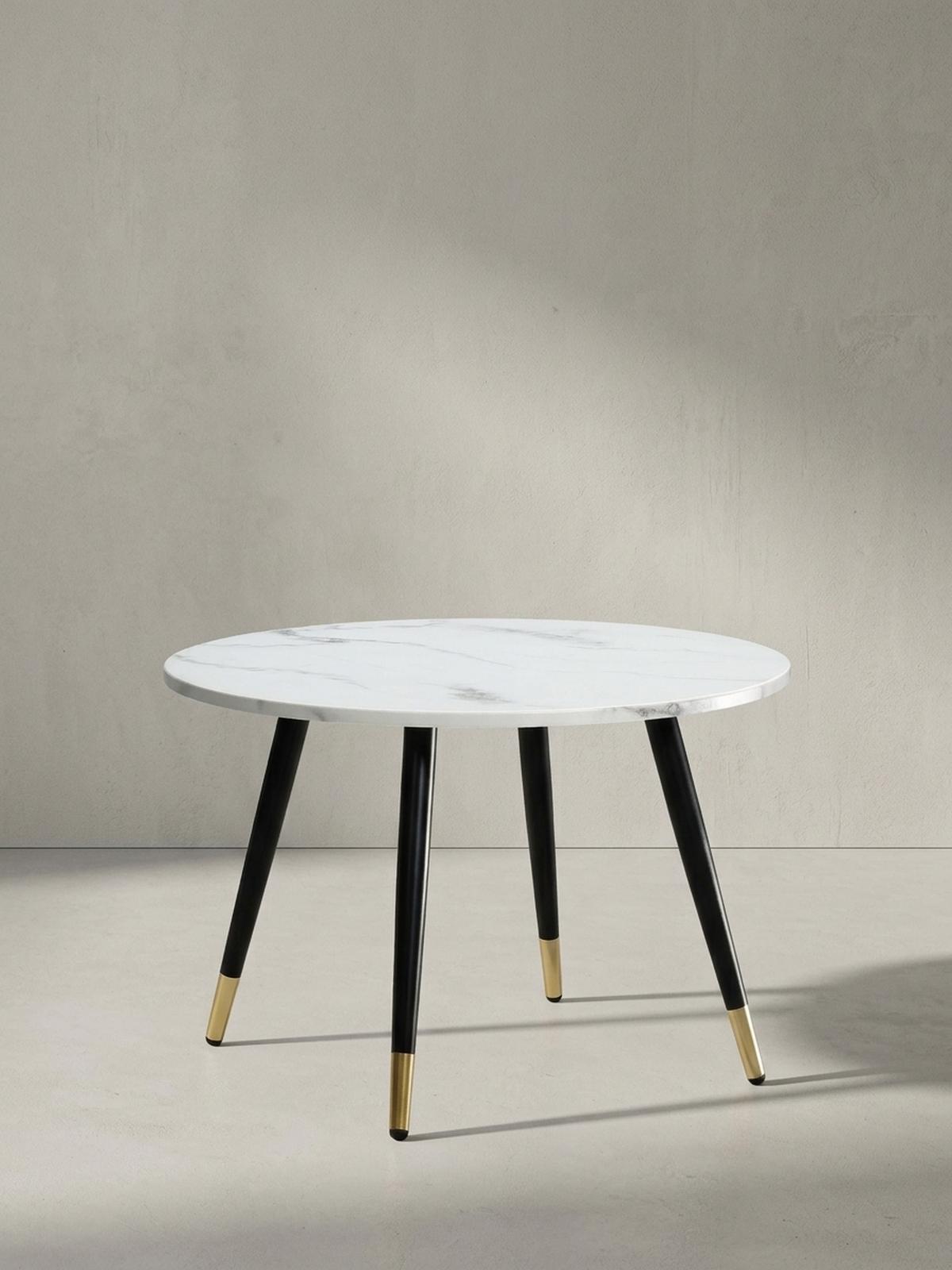 COUCHTISCH mit Marmor Optik, Modernes Design, Metall-Gestell, Runde Form, Weiß 60x60x41 cm - Goldfarben/Weiß, Holzwerkstoff/Metall (60/60/41cm) - KADIMA DESIGN
