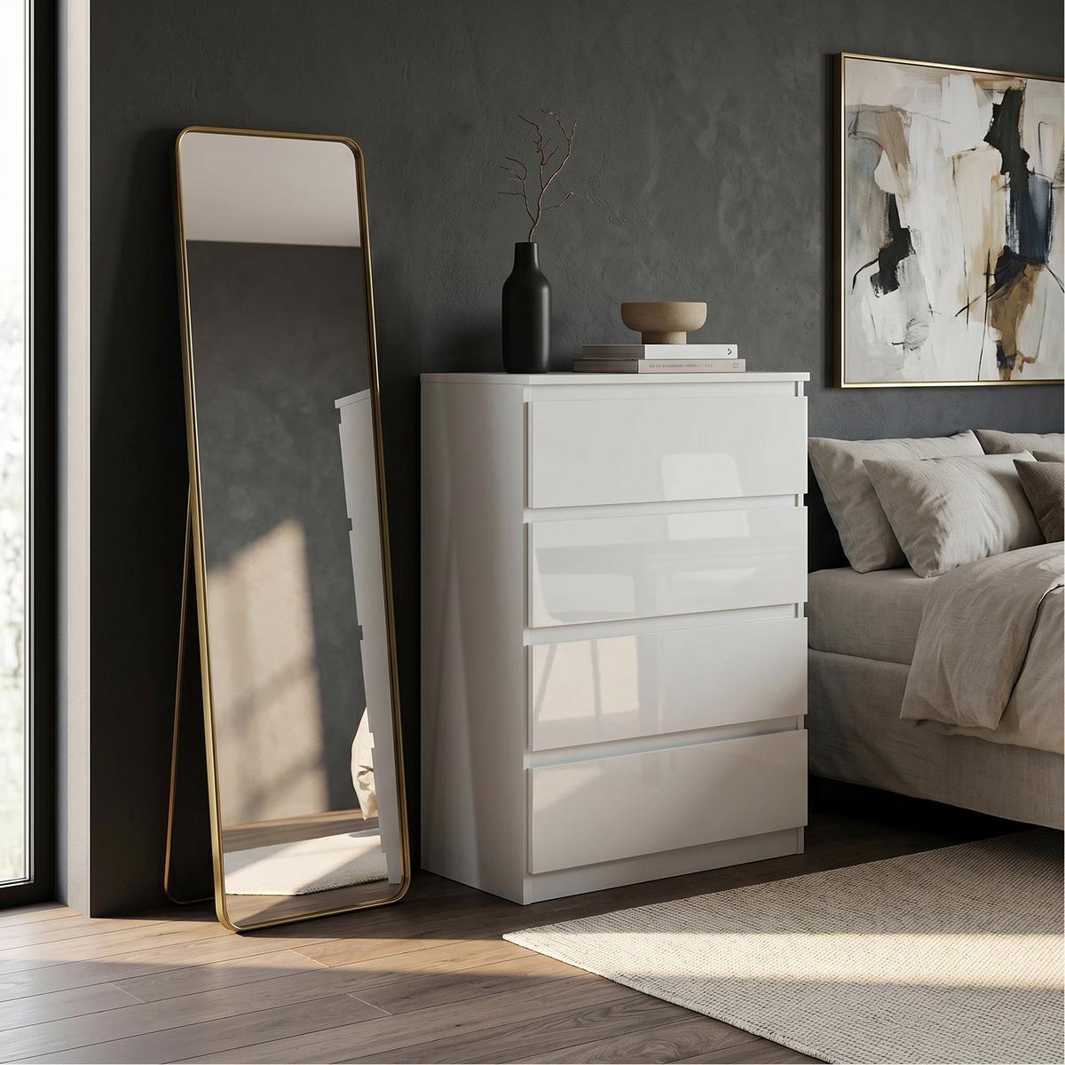 KOMMODE NUDO 70/102/39cm mit 4 Schubladen Türen Weiß - Weiß Hochglanz/Weiß, Holzwerkstoff (70/102/39cm) - MASSENO