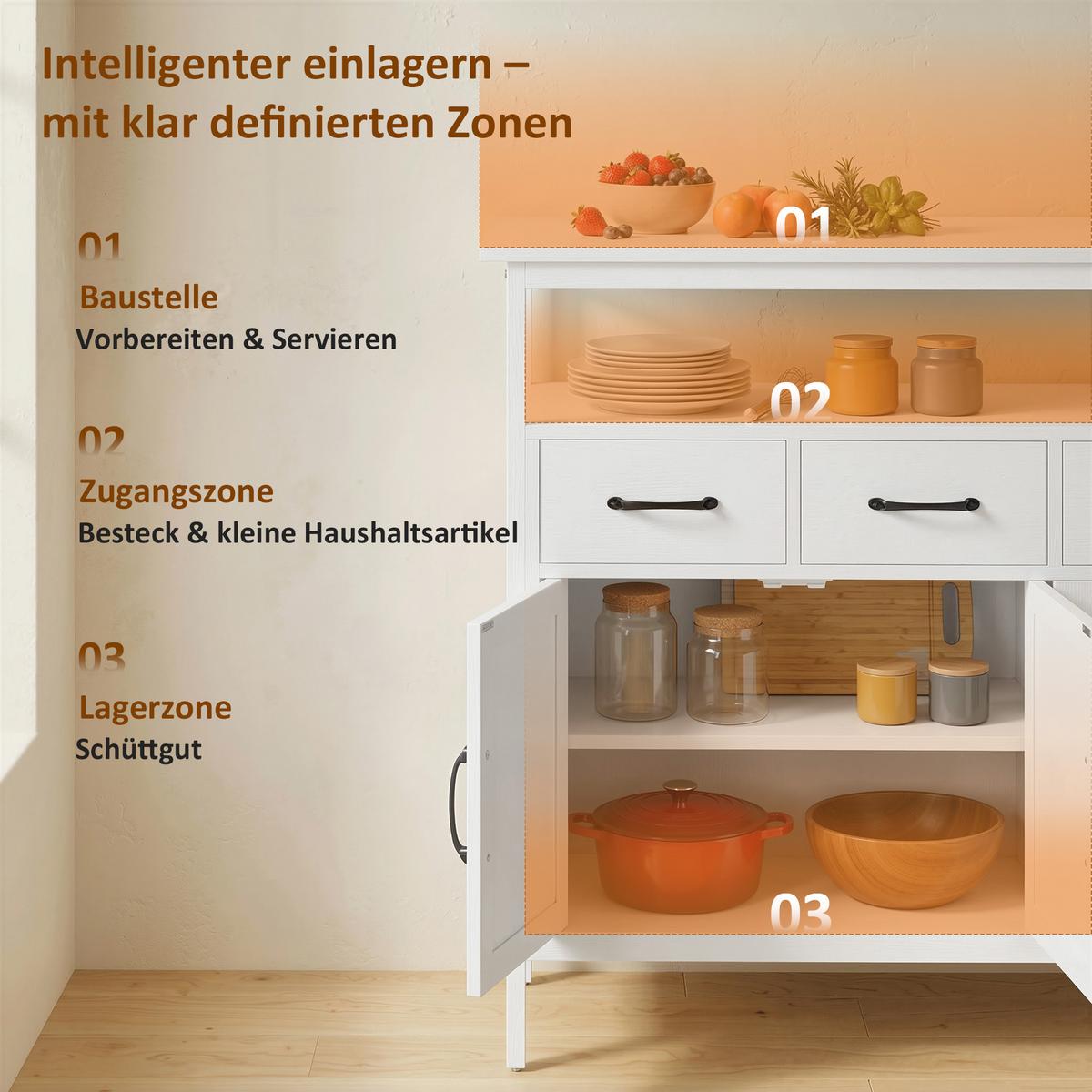 SIDEBOARD Spanplatte Edelstahl Weiß - Edelstahlfarben/Schwarz, Holzwerkstoff/Metall (35/88/95cm) - HOMCOM