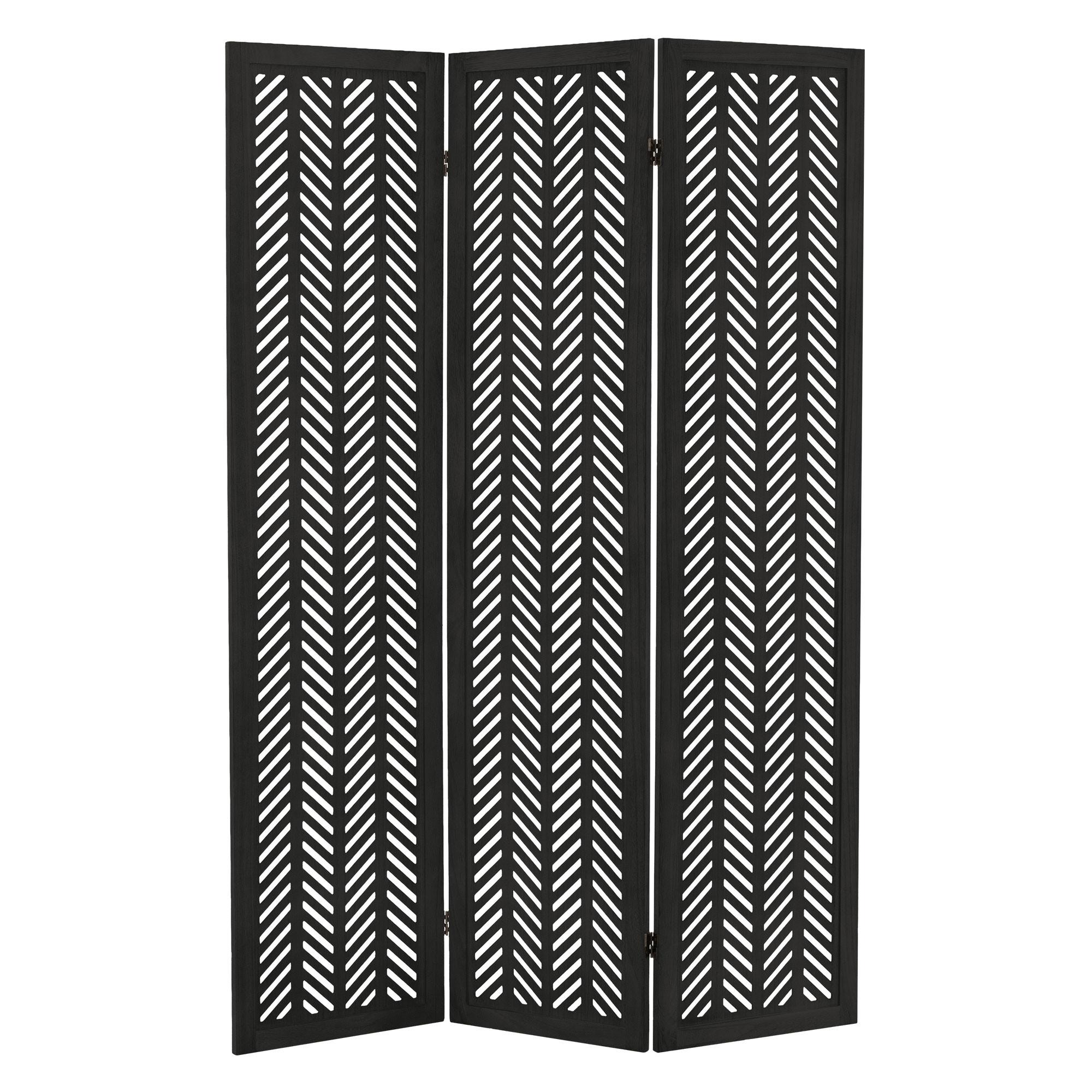 PARAVENT 3 teilig Kobe 170x121 cm Schwarz aus Holz - Schwarz, Holz (121/170/2cm) - ML-DESIGN