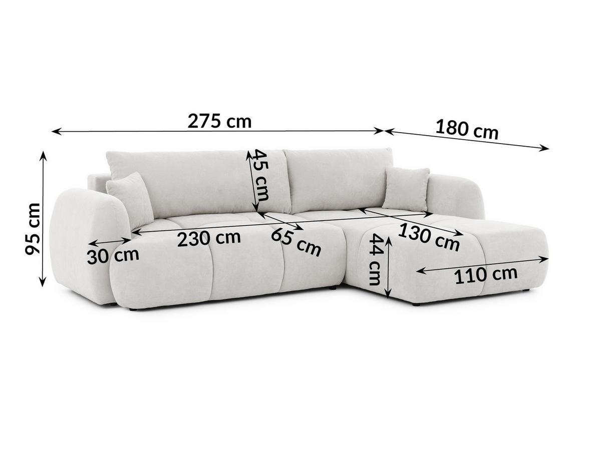 ECKSOFA Loretto aus natürlichem Creme Webstoff mit Schlaffunktion, Bettkasten und tiefen Steppungen in Bubble-Optik - Creme/Schwarz, Holz/Kunststoff (275/180cm) - S-Style