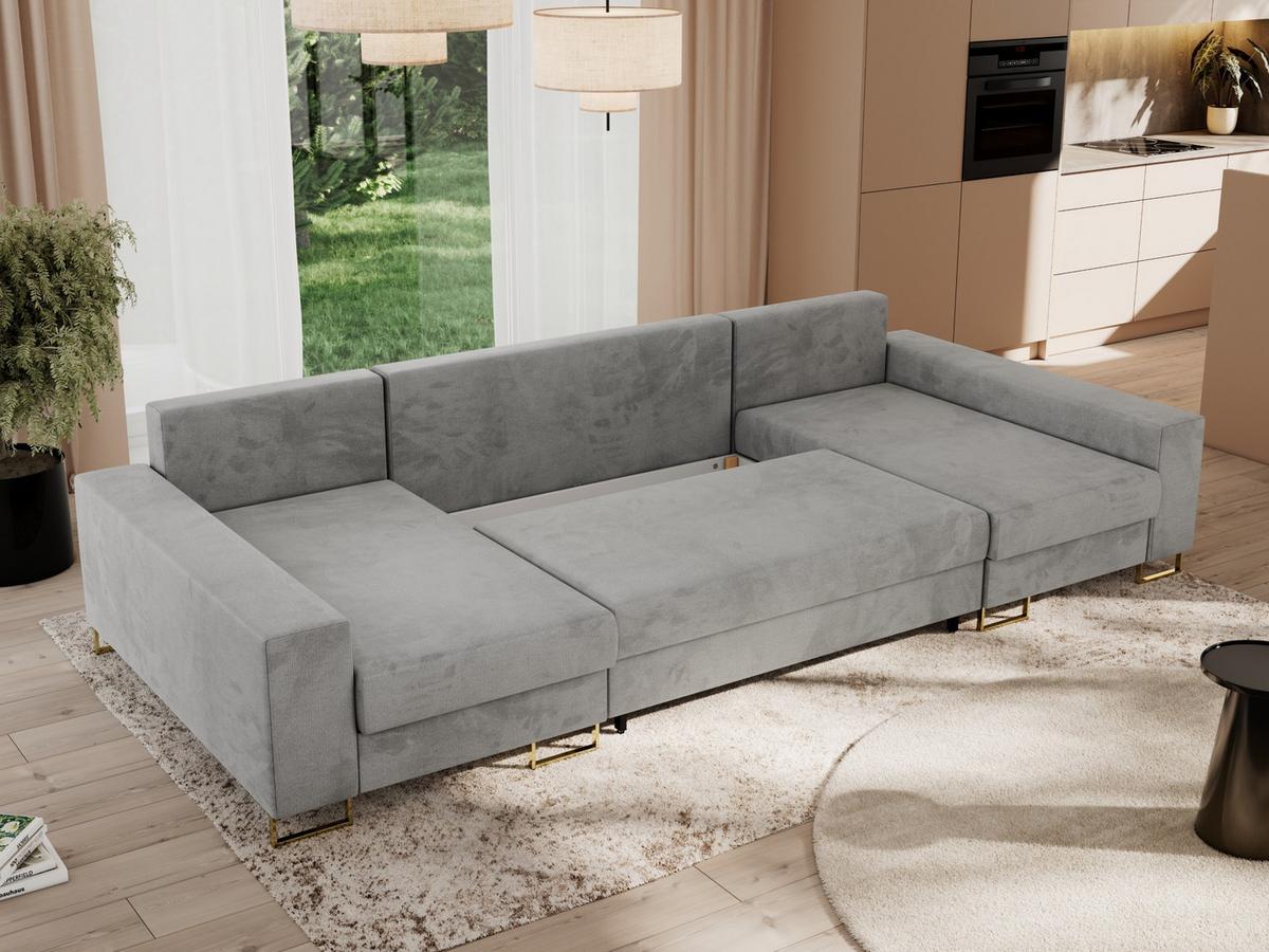 WOHNLANDSCHAFT DORIAN U Velvet Hellgrau - Goldfarben/Hellgrau, Textil/Metall (312/85/138cm) - MKS
