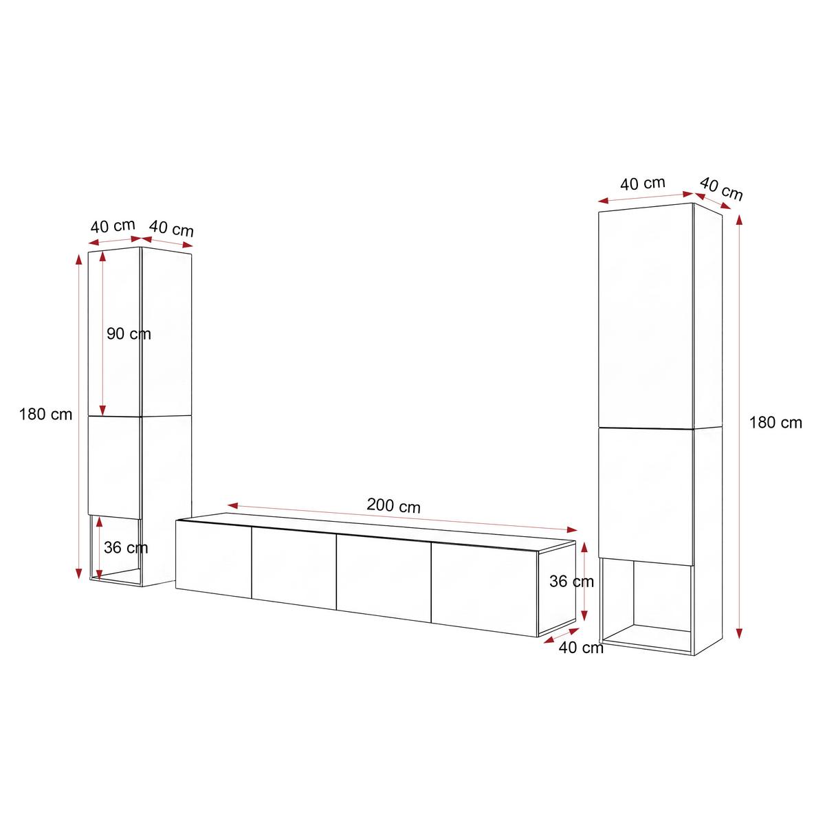 WOHNWAND ANGEL LINE II 3-teilig, mit LED-Beleuchtung, Kaschmir - Kaschmir, Holzwerkstoff (280/180/40cm) - Idohome