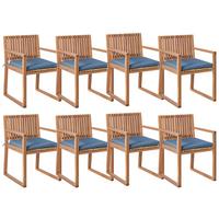 STUHL 8er-Set und Sitzkissen zertifiziertes Akazienholz Blau Sassari Premium - Hellbraun, Holz (54/80/59cm) - Beliani