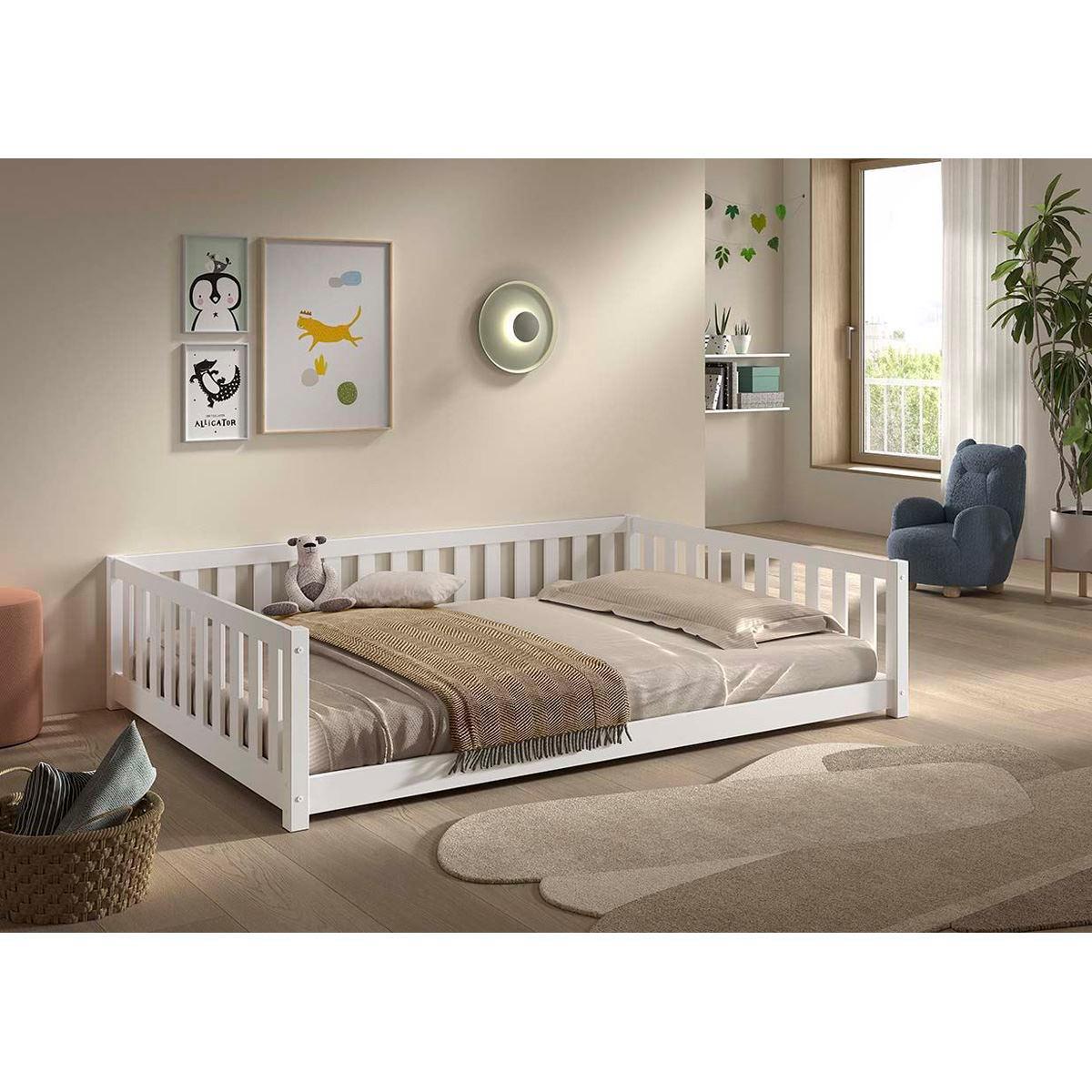 BODENBETT Kapua 140x200 umbaubar zum Tagesbett Kiefer Massivholz Weiß - Weiß, Holz (140/200cm) - 58aufmkessel