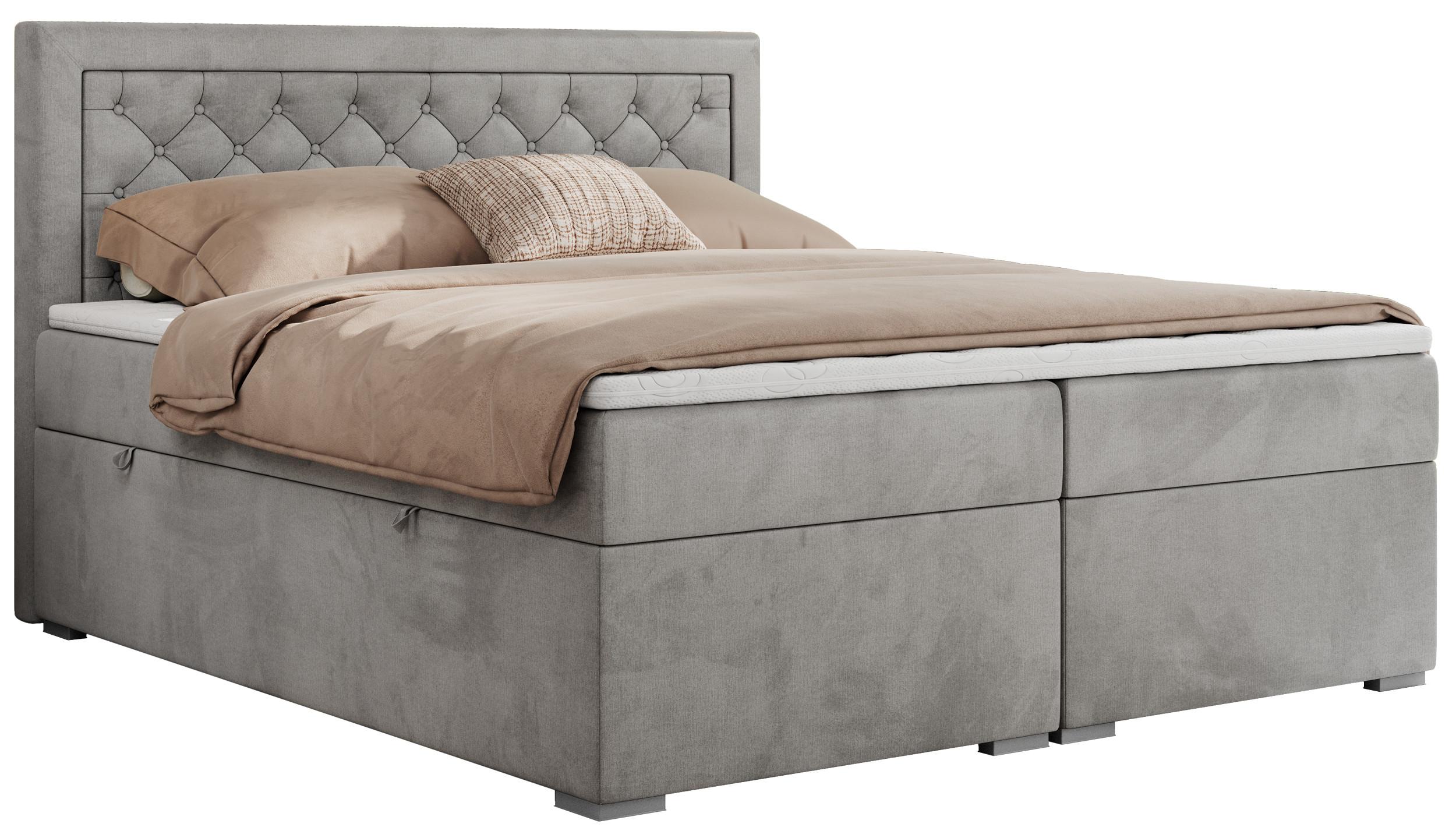 BOXBETT JASIR 120/200 - Hellgrau Velvet - H3 - Hellgrau, Holz/Textil (120/200cm) - MKS