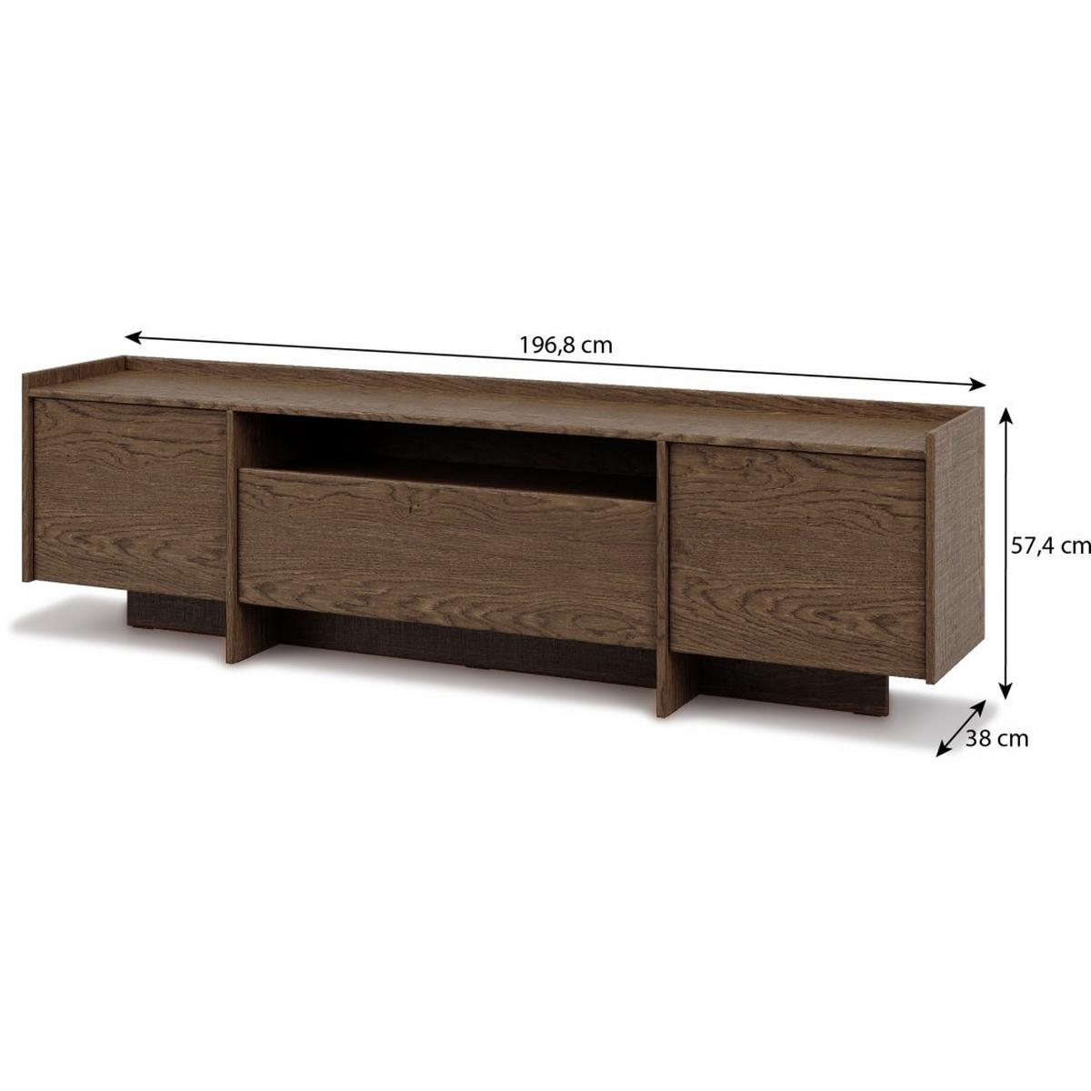 KOMMODE Juni + Lowboard im Japandi Stil, 200 cm, eiche Cremona - Eichefarben, Holzwerkstoff (200/90/38cm) - Beautysofa