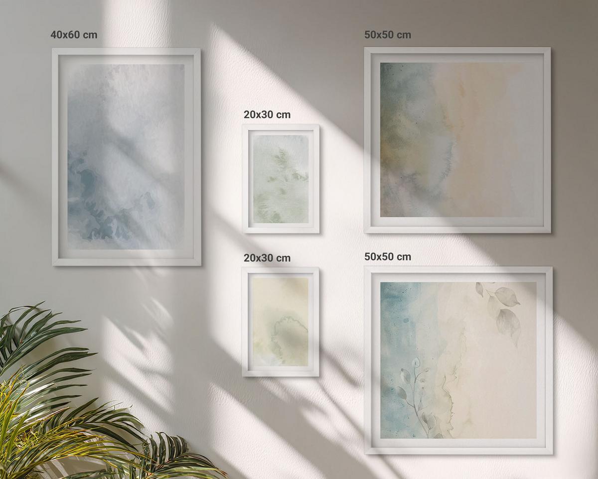BILDER SET 5er Set - 50x50 cm & 20x30 cm & 40x60 cm Weißer Rahmen - Pastellfarbene Aquarell-Leinwandtextur - Weiß, Kunststoff (40/60cm) - TULUP