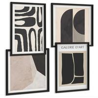 BILDER SET 4er Set - 50x50 cm & 40x60 cm Schwarzer Rahmen - Abstrakte minimalistische Poster - Schwarz, Kunststoff (50/50cm) - TULUP