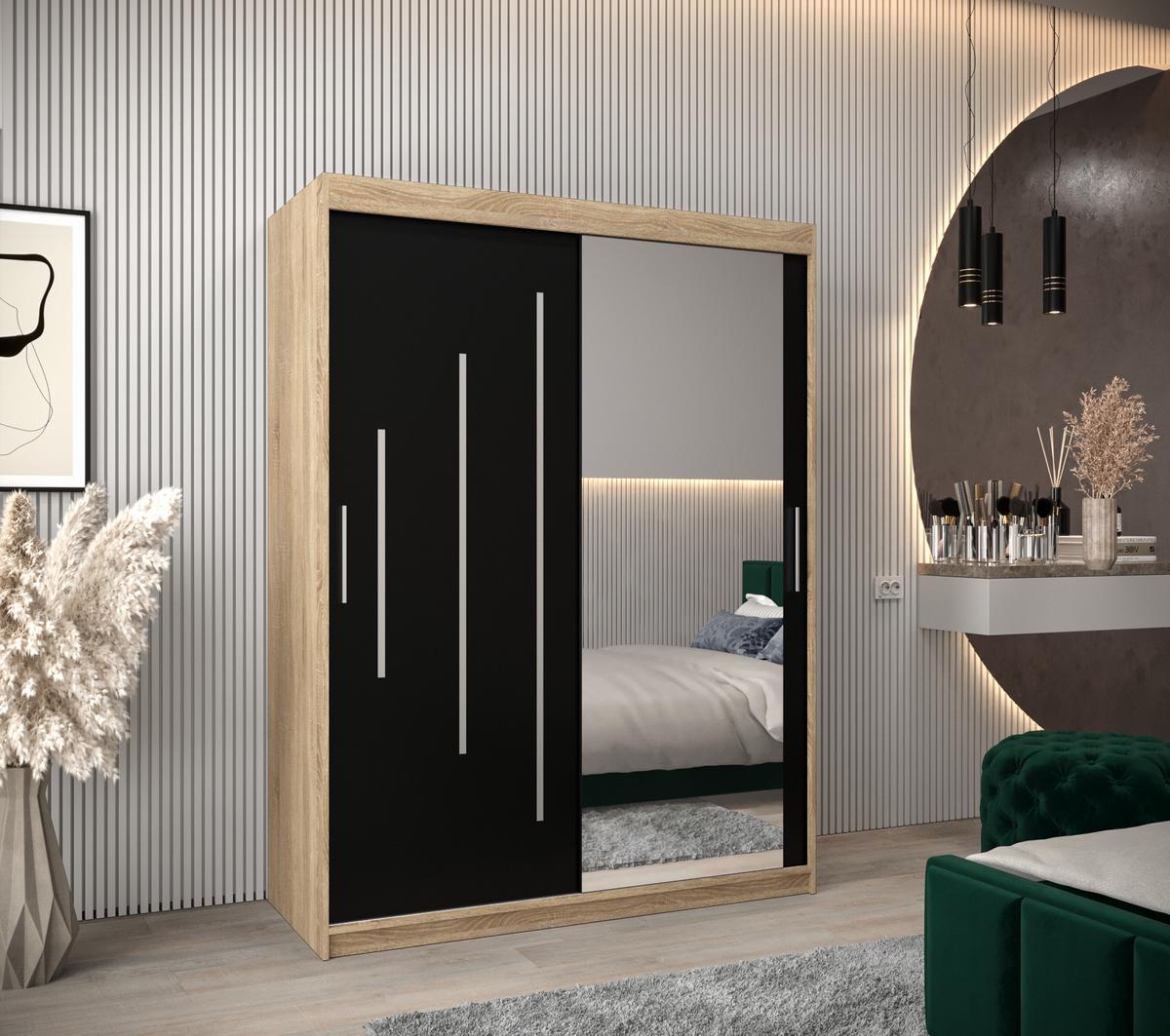 SCHWEBETÜRENSCHRANK 200/150/62 2-türig - Silberfarben/Schwarz, Holz/Kunststoff (150/200/62cm) - Abiks Möbel