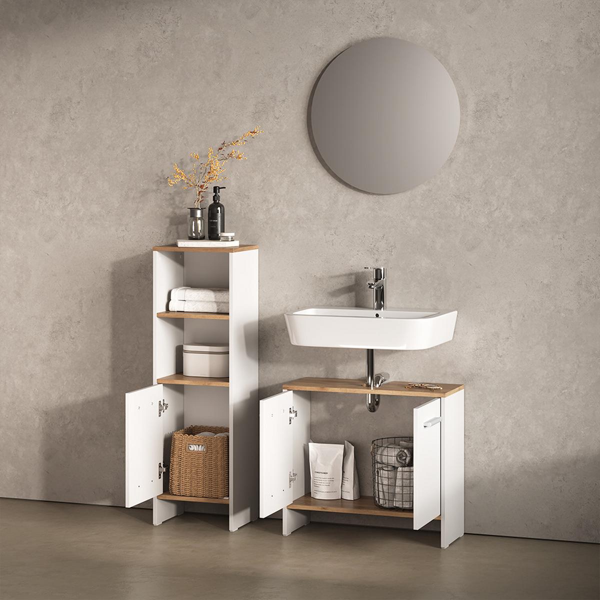 BADEZIMMERMÖBEL-SET Amalfi Weiß/Goldkraft Eiche 2 Teile - Honigeiche/Weiß, Holzwerkstoff (63.8/57/26.3cm) - Livinity®