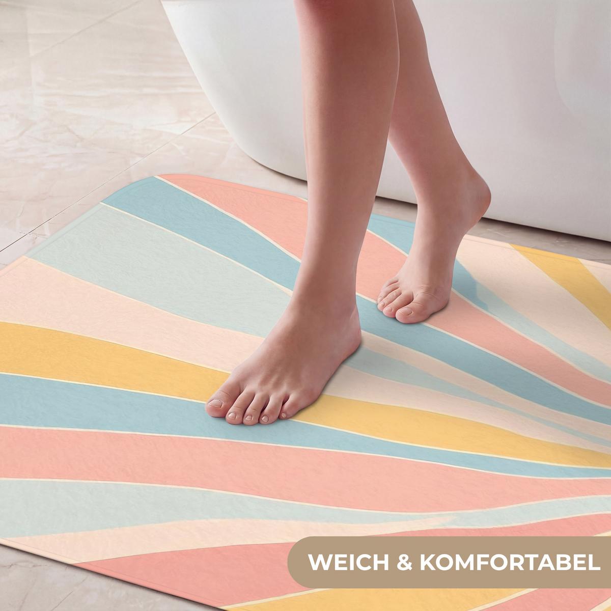BADEMATTE Illustration - Sonne - Pastellfarben 60x90 cm - Pastellblau, Textil (60/90cm) - OnlyWow