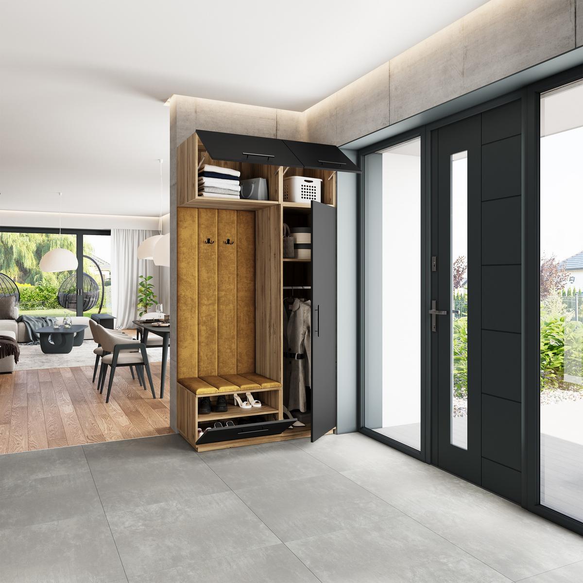 GARDEROBENSCHRANK REMA 120/240/60 cm Modern Garderobe-Set Eiche Wotan - Gelb/Eiche Wotan, Holzwerkstoff (120/240/60cm) - MASSENO