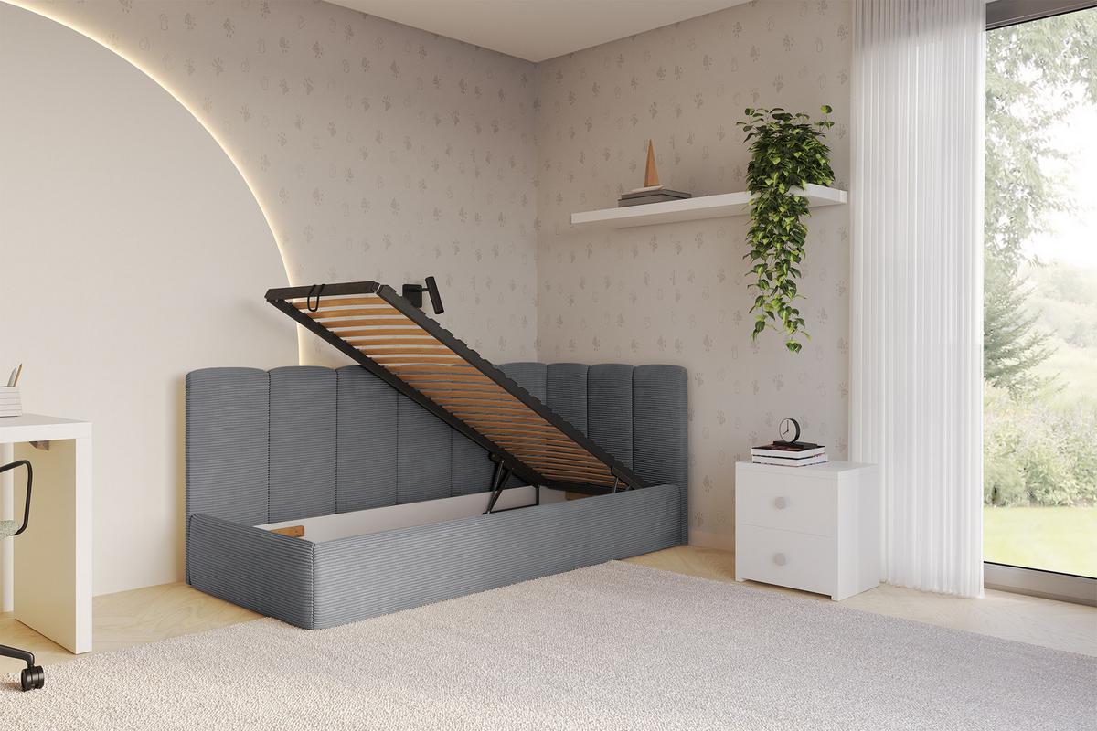 EINZELLBETT Jugendbett mit Bettkasten und Matratze H3/H4, Links - DEXY 100x200 Dunkelgrau - Graphitfarben, Holzwerkstoff/Textil (100/200cm) - ALTDECOR