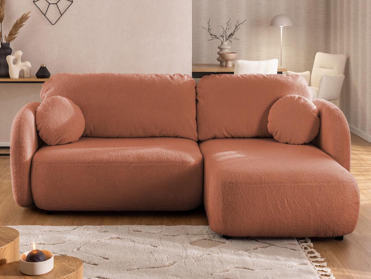 ECKSOFA Candy mit Schlaffunktion Terrakotta Bouclé-Stoff - Ottomane rechts - Rostfarben/Terracotta, Holz/Kunststoff (146/230cm) - S-Style Möbel