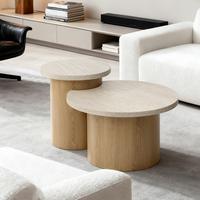 COUCHTISCH Rund 2er Set Holz mit Travertin-Optik, Ø60 & 40cm - Braun, Holzwerkstoff (60/85/47.5cm) - Hometopia
