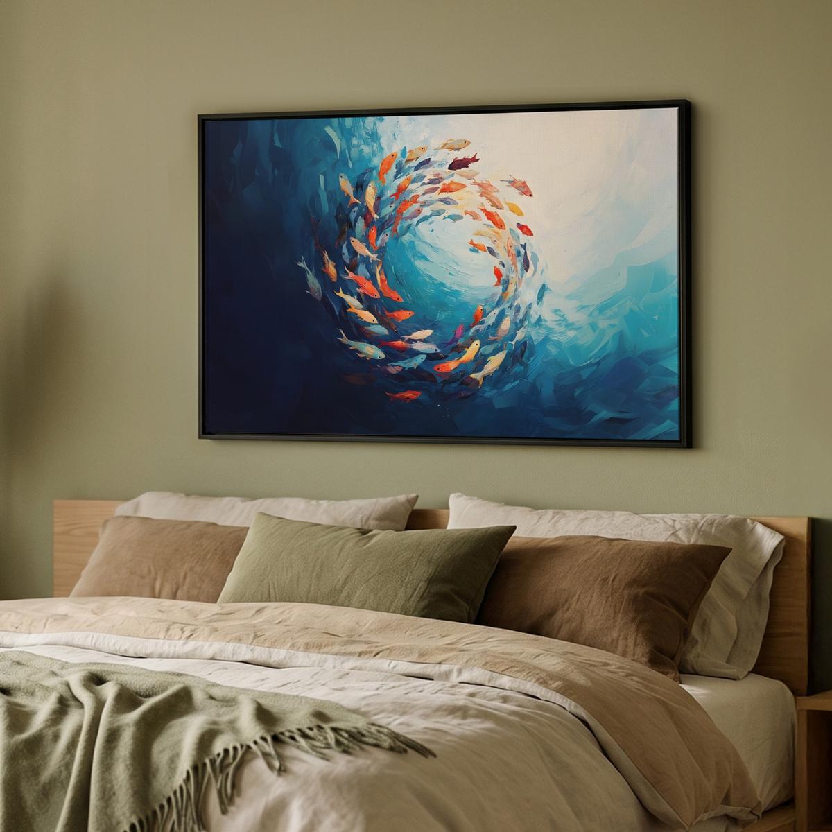LEINWAND Bilder mit Rahmen - Meer - Fische - Bunt - Dynamisch - 90x60 - Hellblau, Textil (90/60cm) - MuchoWow