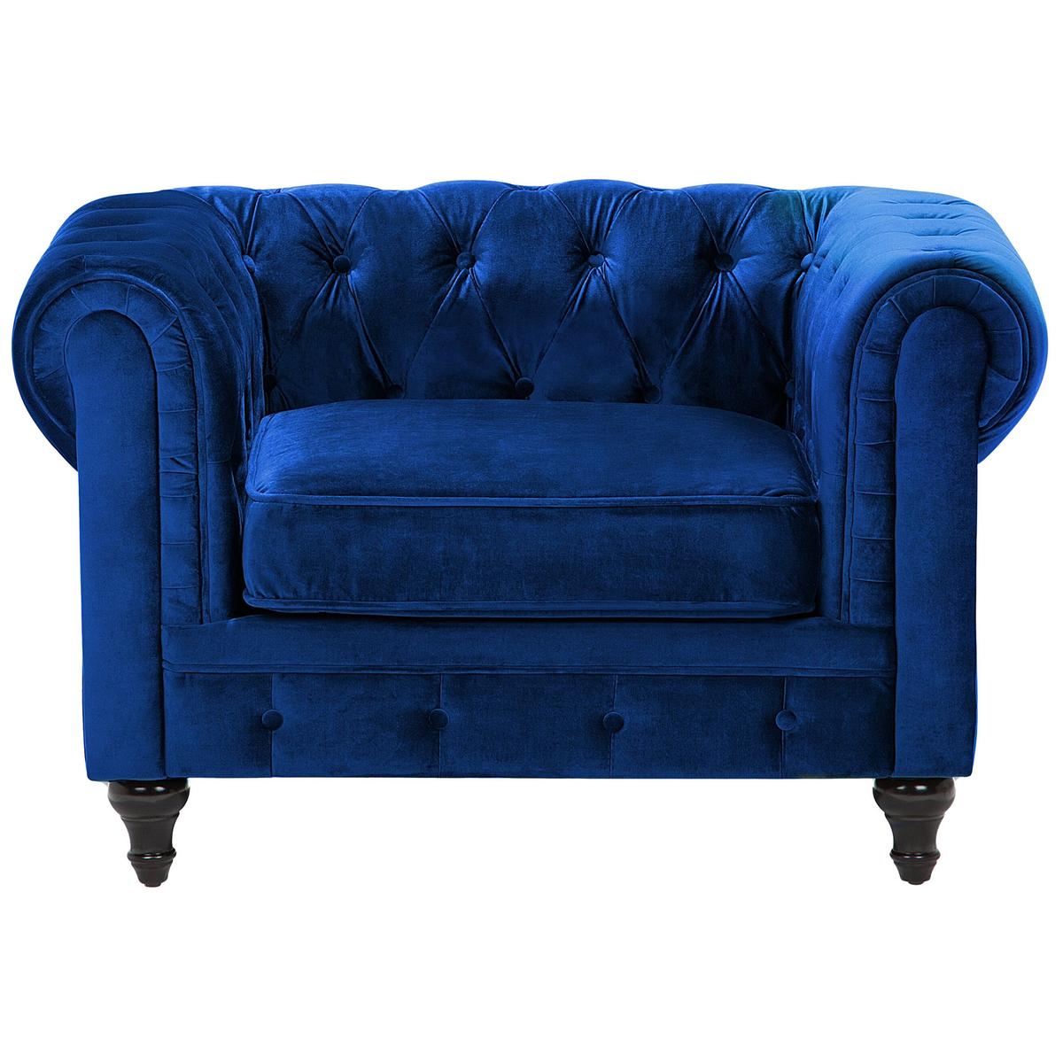 SESSEL Samtstoff kobaltblau Chesterfield - Blau/Dunkelbraun, Textil (110/70/75cm) - Beliani