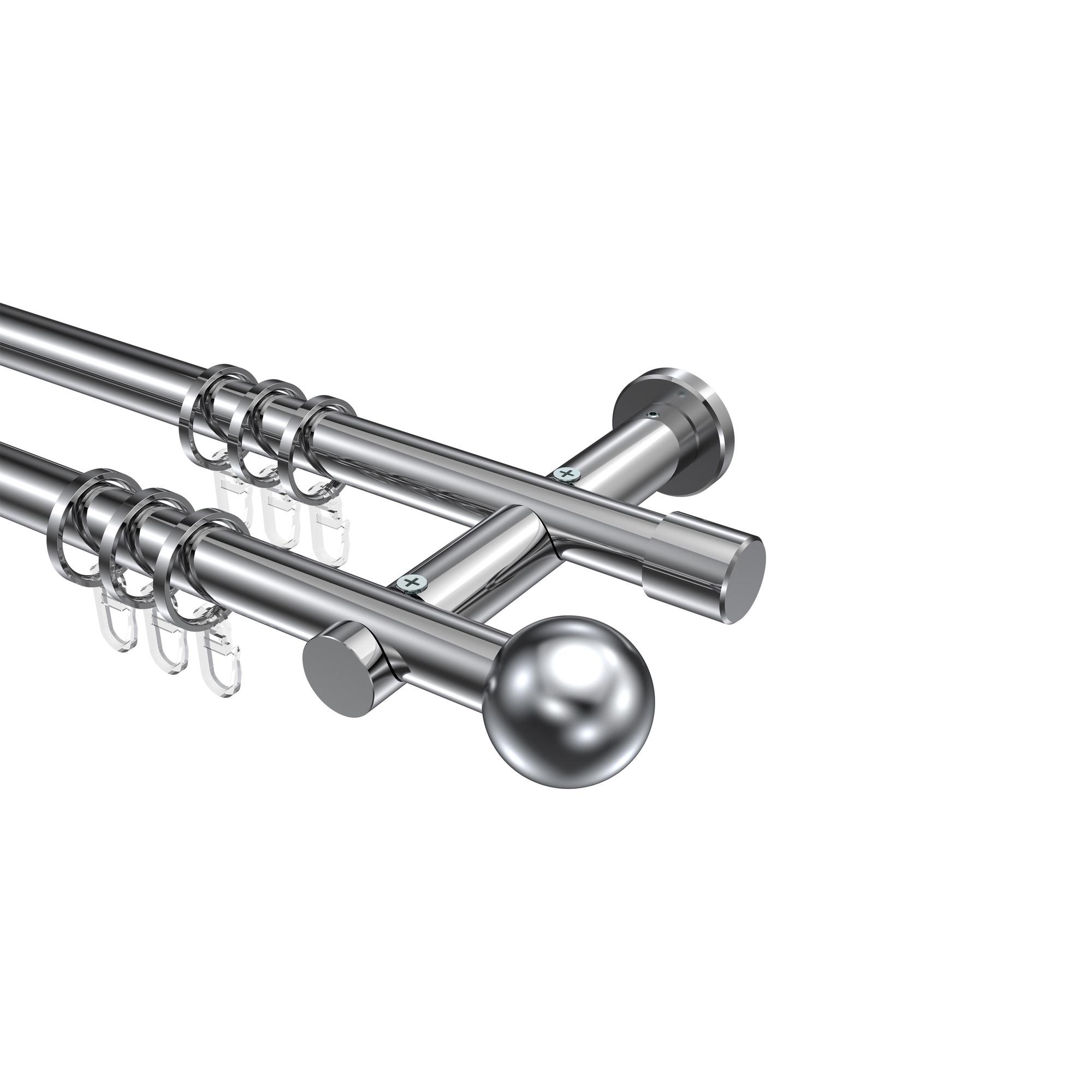 GARDINENSTANGE Platon Luino 180 cm, 2-läufig, 20 mm Ø Chrom - Chromfarben, Metall (180cm) - INTERDECO