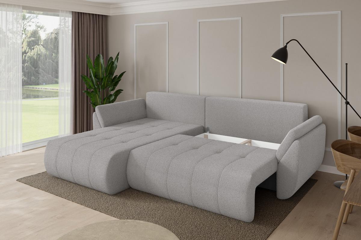 ECKSOFA mit Schlaffunktion Ottomane Links TOKO-L 277x194x86 Hellgrau Bouclé - Silberfarben/Hellgrau, Holzwerkstoff/Kunststoff (277/194cm) - ALTDECOR