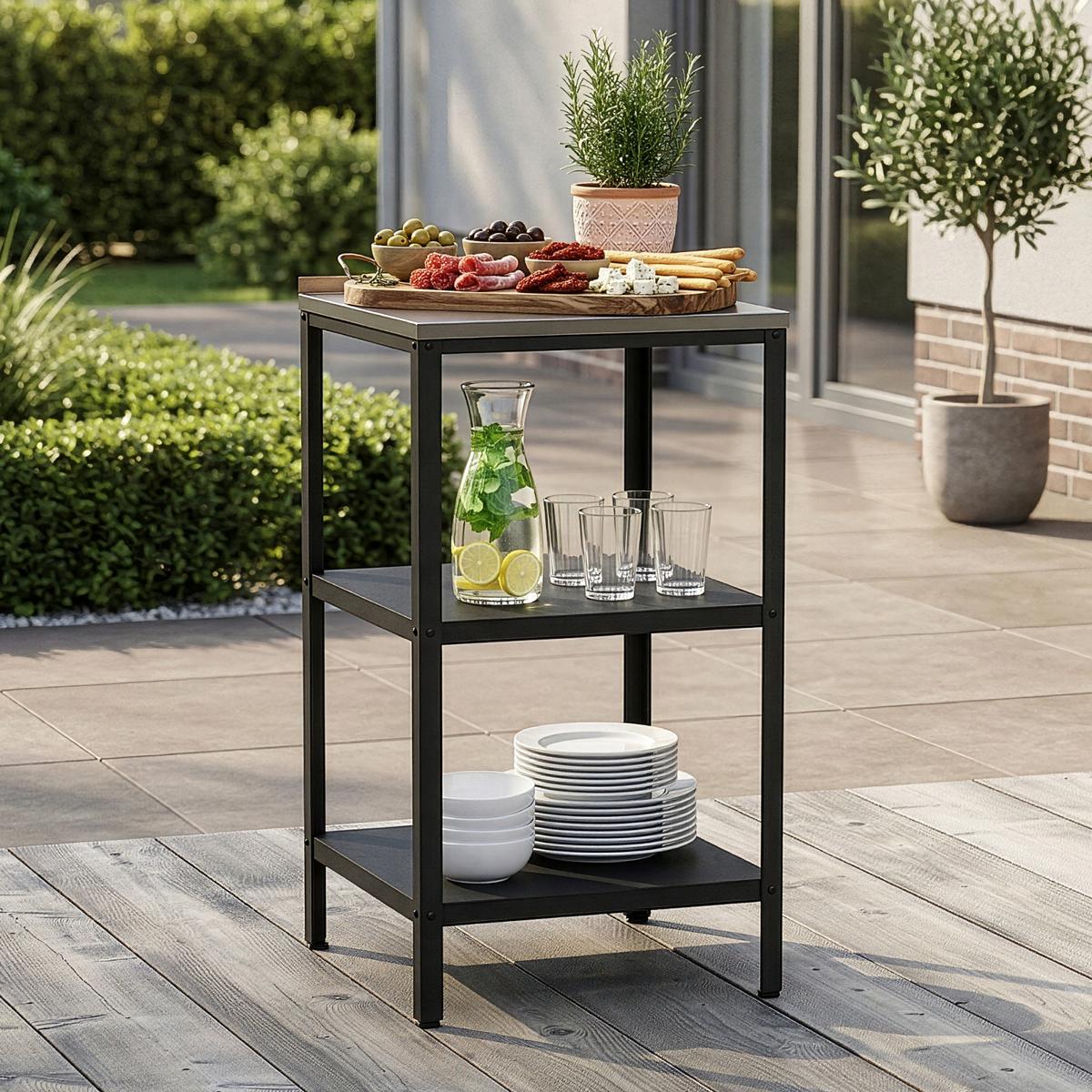 GARTENREGAL Bolognano - Schwarz, Metall (50/50/92cm) - casa.pro