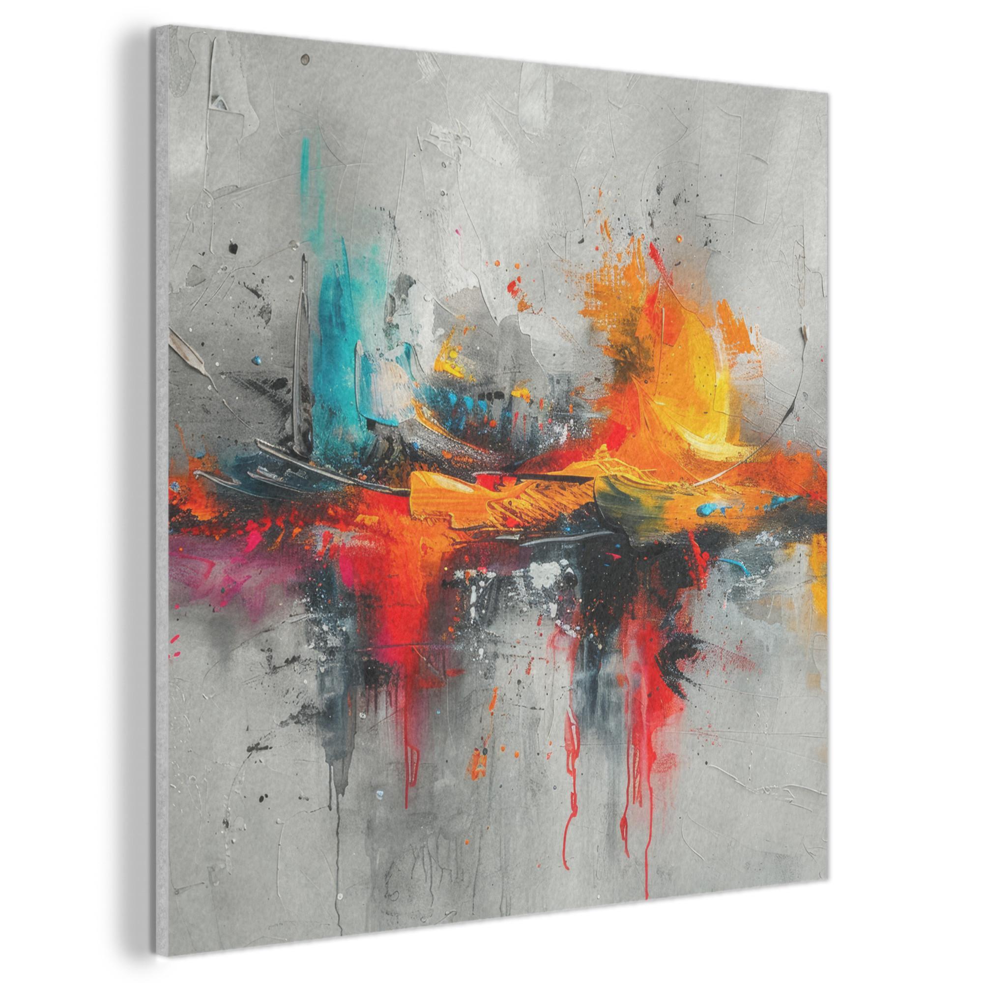 AKUSTIKBILD Moderne Kunst - Orange - Grau - Abstrakt Wandbilder 60x60 cm - Hellgrau, Kunststoff (60/60/0.9cm) - MuchoWow