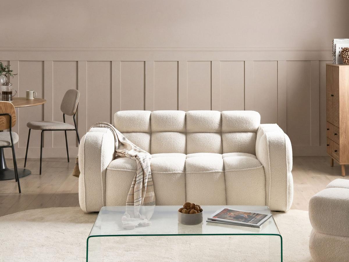 2-SITZER-SOFA Bouclé Cremeweiß Utana - Creme, Textil (175/75/88cm) - Beliani