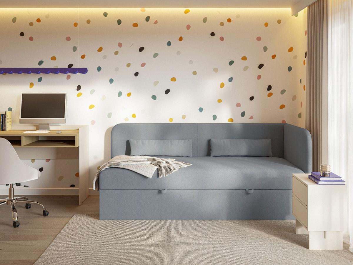 JUGENDBETT Calmmo Dunkelgrau mit Chenille-Bezug, Kopfteil rechts - Dunkelgrau, Textil (90/200cm) - Selsey