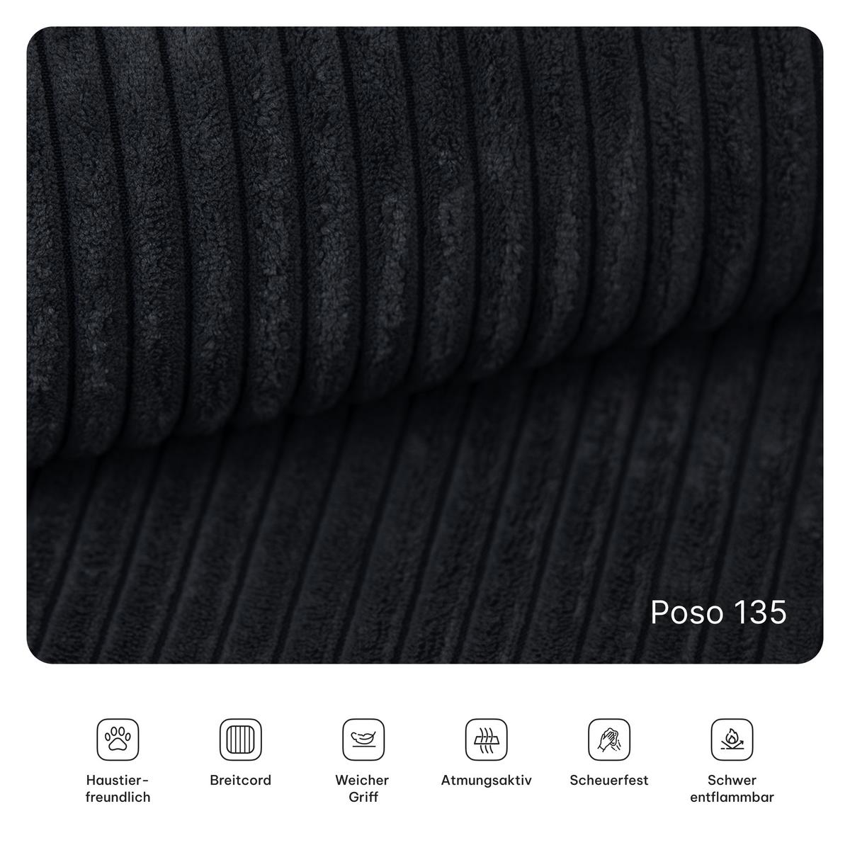 ECKSOFA ETERA modulares Boneless Sofa mit Schlaffunktion Schwarz Kordstoff - Schwarz, Textil (270/160cm) - MASSENO