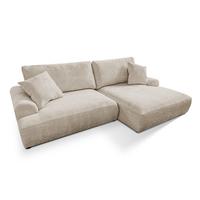 ECKSOFA Melvano mit Schlaffunktion und Bettkasten im Japandi-Stil aus weichem Dunkelbeige Chenille-Stoff - Beige/Schwarz, Holz/Kunststoff (240/145cm) - S-Style