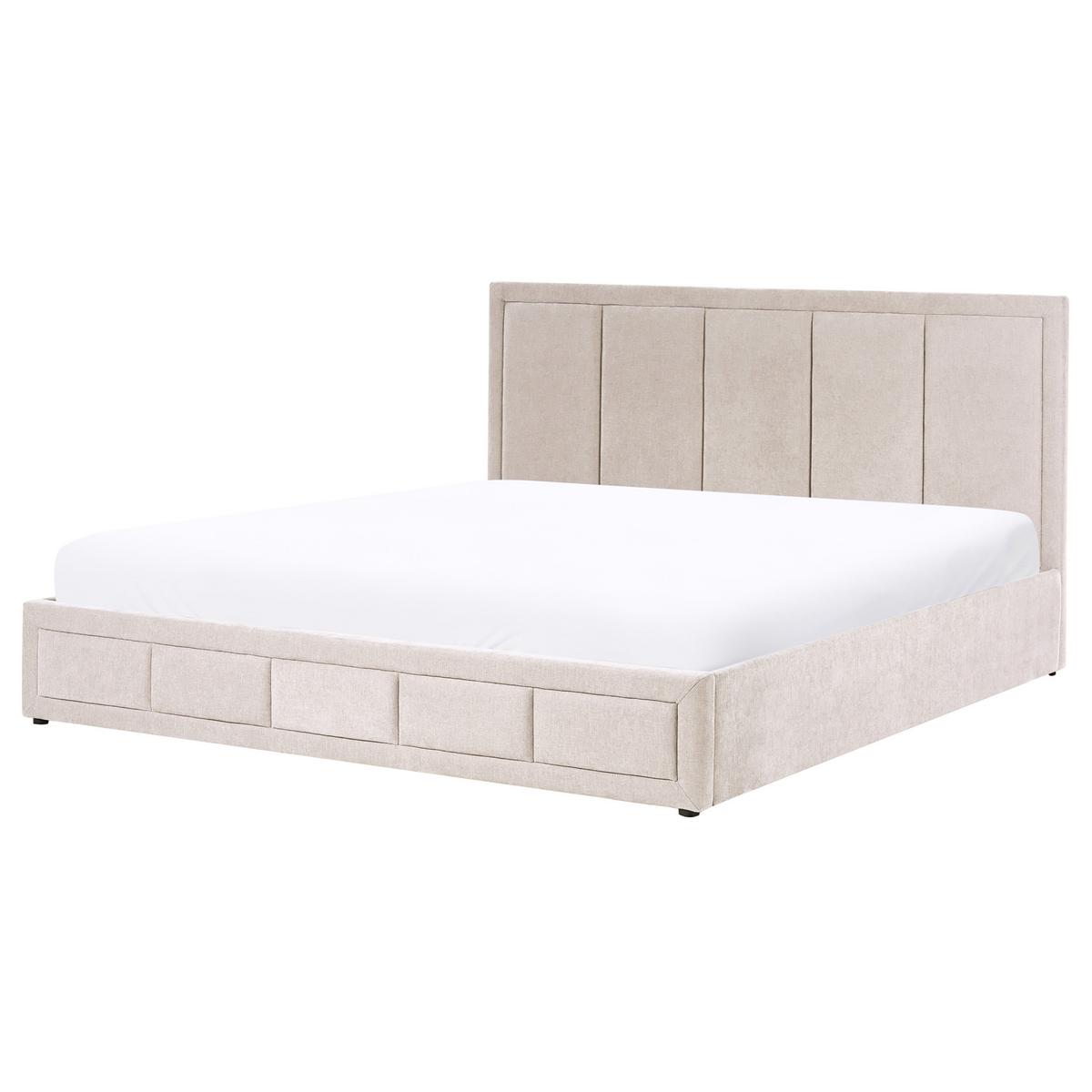 BETT mit Stauraum 180/200 cm Chenillegewebe Taupe Quiberon - Taupe, Textil (180/200cm) - Beliani